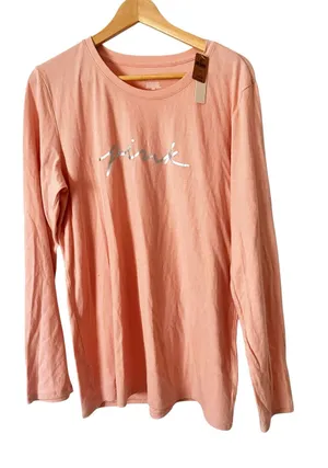PINK Victoria's Secret Light Pink Long Sleeve T-Shirt‎ Size XL NWT thumbnail 1