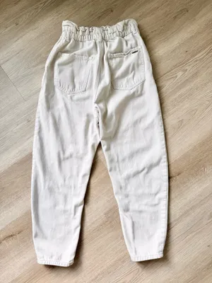 ZARA Ivory Cream Beige Baggy Paperbag High Waisted Denim Jeans thumbnail 4