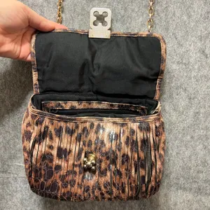 Chico's Animal Print Crossbody Bag Chain Strap Purse Faux Leather Fringe‎ thumbnail 10
