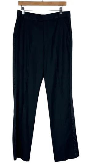 Zara Dress Pants Womens M Black Pleated Straight Leg Minimalist Classic Career thumbnail 1
