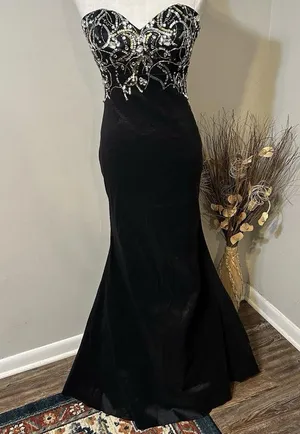 Jump Black beaded & sequins mermaid prom formal strapless gown thumbnail 1