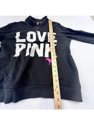 Vtg Y2K Victoria's Secret PINK 'Love Pink' Half Zip Sweatshirt Size L Black thumbnail 11