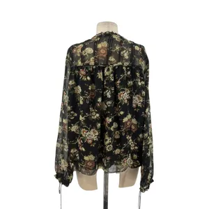 Aritzia Wilfred Long Sleeve Floral Print Chiffon‎ Blouse Black Green Size Medium thumbnail 10