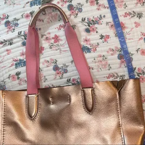 Coach Rose Gold Metallic Tote Bag with Pink Canvas Straps thumbnail 15