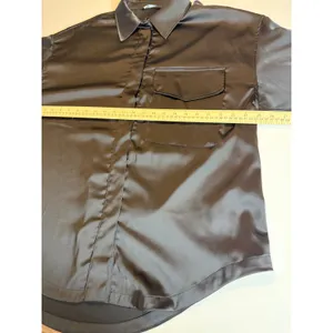 ZARA Black Satin Button Front Shirt Blouse Oversized XL thumbnail 7