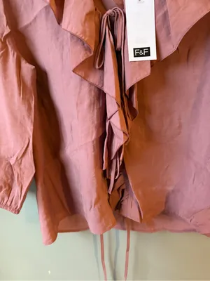 F&F NWT Ruffle Tie Front Blouse Romantic Boho Cottagecore Pink Top thumbnail 3