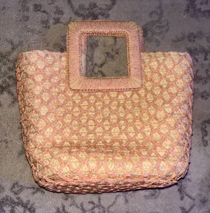Small Light Pink Straw Tote Bag Double Handles Open Top. EUC Multiple thumbnail 1