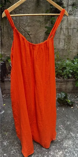 Old Navy halter dress L Orange Flowy Island Trip Cotton Sleeveless Summer Beach thumbnail 1