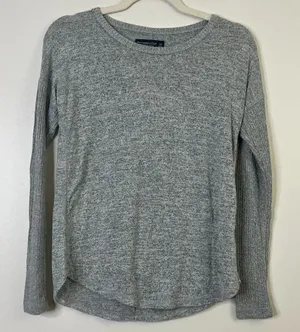 Abercrombie & Fitch Ribbed‎ Sleeve Curve Hem Heather Gray Crewneck Long Sleeve thumbnail 1