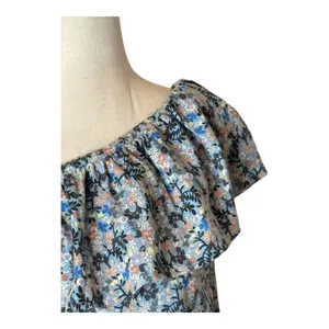 Rebecca Taylor La Vie‎ Shirt Women Medium Blue Floral One Shoulder Top Bohemian thumbnail 5