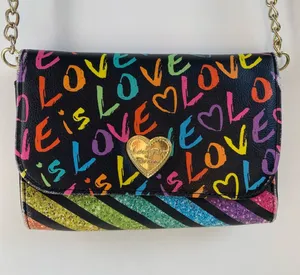 Betsey Johnson Luv Love is Love rainbow sparkle crossbody purse clutch handbag thumbnail 1