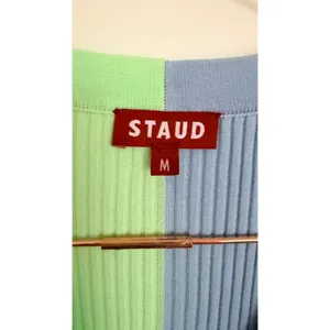 STAUD Sweater Dress Womens Shoko Size M Green Blue Ribbed Knit‎ Colorblock Midi thumbnail 7