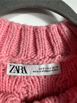 ZARA Pink Cable Knit Sweater Vest‎ Womens S Cropped Chunky Knit Sleeveless Top thumbnail 7