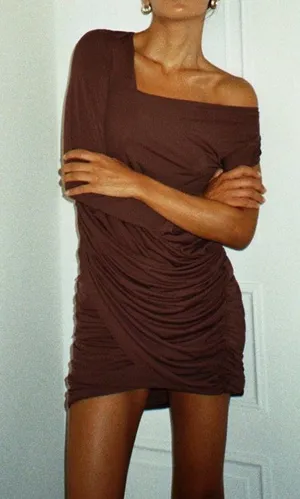 ZARA NWT brown CUT OUT ASYMMETRICAL DRESS thumbnail 1