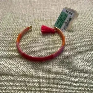 INC Pink Fabric Wrapped Bangle‎ Bracelet with Tassel thumbnail 2