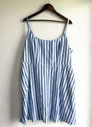 NWT Old Navy Womens Dress Blue White Stripe Sleeveless Linen Blend Size XXL thumbnail 1