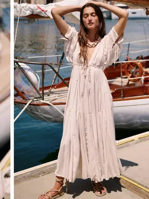 Free People Free-Est Just Like Paradise Maxi Flowy Dress Boho Neutral XS thumbnail 4