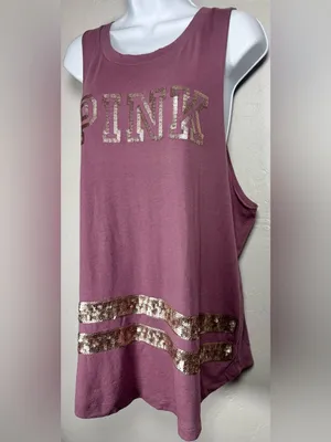 Victoria's Secret PINK Bling Sequin Muscle Tank Rose Begonia Mauve Size Large thumbnail 4