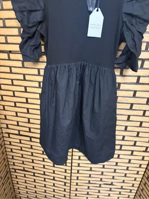 English factory black ruched sleeve dress size small thumbnail 4