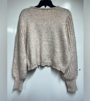 FRYE V-Neck Sweater Neutral Tan Beige Oatmeal Ribbed Knit Slouchy Balloon Sleeve thumbnail 5