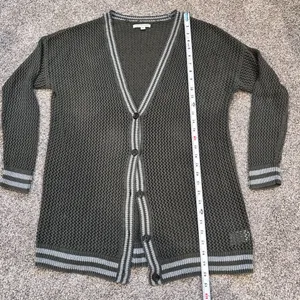 American Eagle Women's Green Open Knit Varsity Button Long Cardigan thumbnail 12