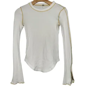 Free People Women’s Size XS White Gold Zipper Cuff Thermal Crewneck Top Shirt thumbnail 5