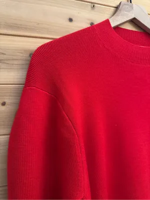 NWT Madewell Medium Red Merino Wool Ruffle Mockneck Crop Sweater Holidays Cozy thumbnail 2
