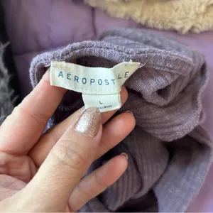 Aeropostale Solid Purple Textured Long Sleeve Twist Back Crop Top thumbnail 5