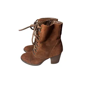 Steve Madden Gretell Brown Suede Lace Up Ankle Boots 8.5 Stacked Block Heel READ thumbnail 4