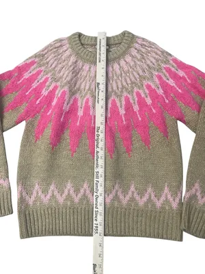 Sundance Beige Fair Isle Crewneck Sweater with Hot Pink & Light Pink Yoke thumbnail 4