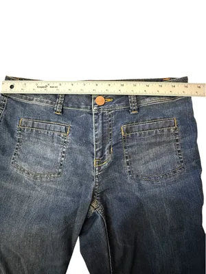 CAbi Jeans Women’s 6 Blue Denim Flare Bootcut Front Patch Pockets Stretch thumbnail 9