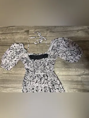 by Anthropologie Small Floral Smocked Puff Sleeve Midi Dress Boho Black thumbnail 8