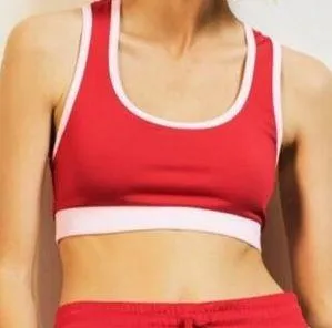 ZARA Sports Bra Red White Trim Tank Crop Top Activewear Nylon thumbnail 3
