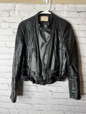 We the free heartbreaker Vintage inspired Black Leather Biker Jacket small thumbnail 5