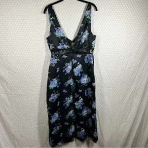Revolve WeWoreWhat Cottagecore Black Blue Floral Satin Lace Midi Slip‎ Dress thumbnail 9
