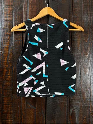 Bar III Lasercut Black Geo Print Cropped Tank Top Large thumbnail 4