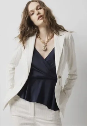 White House Black Market One-Button Blazer in Pinstripe Size 2 Ivory. thumbnail 1