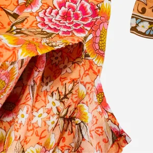 Umgee tangerine orange mix print floral top size M thumbnail 10