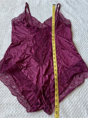 VTG 70s 80s Lace Teddy Romper Bodysuit Lingerie M L Berry Coquette USA Union thumbnail 10