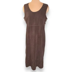 Vintage Faux Suede Jumper Dress Brown Prairie Midi Boho Modest Grunge Layering thumbnail 3