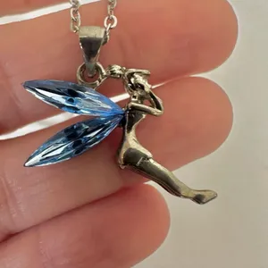 Silver tone and blue tinker bell pendant necklace thumbnail 1