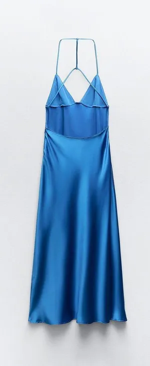 Zara Dress Cobalt Blue Satin Effect Maxi Midi Wedding Party Date Coctail thumbnail 7