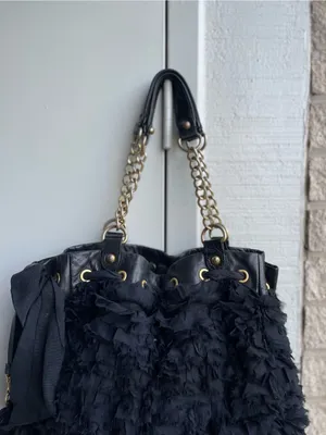 Juicy Couture Daydreamer Luxe Black Chiffon Leather Bow Gold Chain Y2K Bag thumbnail 4