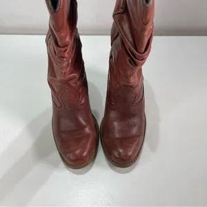 Steve Madden Cowgirl Boots Distressed Slouch Leather Mid Calf Brown Red 6M Boho thumbnail 8