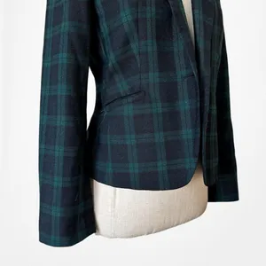 Vintage Y2K Blue Plaid Checkered Wool Blend Padded Shoulder Blazer Jacket Size S thumbnail 7