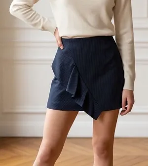 NWT 1.STATE Pinstripe Ruffle Wrap Mini Skirt Blue Night Navy 8158406 Medium thumbnail 1