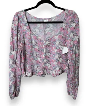 Abound Cinched Cinched Front Floral Blouse In‎ Pink Fade To Flower Haze Size M thumbnail 1
