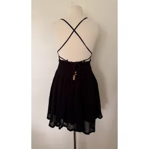 Free People Forever Favorite Black Smocked Babydoll Mini Dress Boho Coverup thumbnail 3