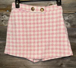 ZARA Pink Plaid Mini Skirt/shorts XS thumbnail 1