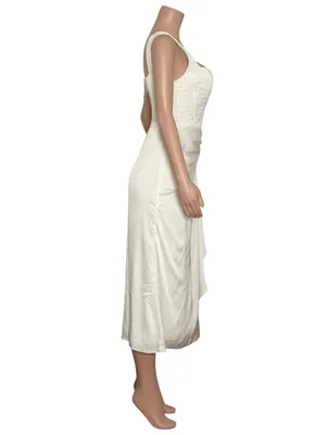 BHLDN Sleeveless Lace Corset Ruched A-Line Midi Dress, White, 6 (US) thumbnail 6